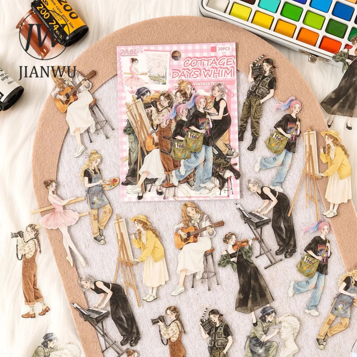 JIANWU Old Time Paper Series Vintage Girl Character Landscape Material Collage PET Sticker Creative DIY Journal Stationery