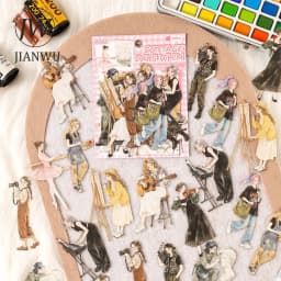 JIANWU Old Time Paper Series Vintage Girl Character Landscape Material Collage PET Sticker Creative DIY Journal Stationery