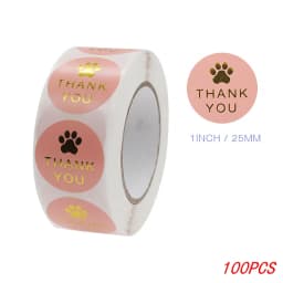 100-500pcs Cute Paw Thank You Stickers Seal Labels Bussiness Supplies 1 Inch Gold Foil Gift Packaging Stickers Stationery Decor