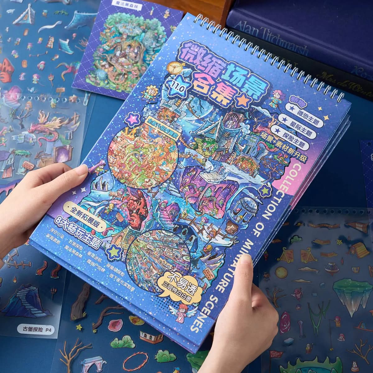 Plus Size 8in1 Kawaii 3D Cartoon Exotic Town Miniature Scene Stickers Book DIY Handmade Stacking Scrapbook Stickers