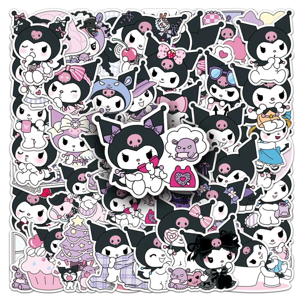 (50 Pieces) Cute Kuromi Cartoon Sticker Pack Waterproof DIY Laptop Phone Case Kawaii Sanrio Anime Stickers Decals