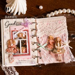 JIANWU Sweet Dress Girl Series Vintage Character Landscape Material Collage Scrapbooking PET Sticker Creative Journal Stationery