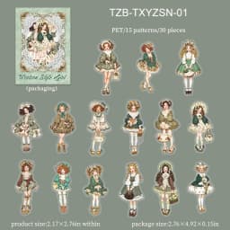 JIANWU Sweet Dress Girl Series Vintage Character Landscape Material Collage Scrapbooking PET Sticker Creative Journal Stationery