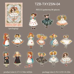 JIANWU Sweet Dress Girl Series Vintage Character Landscape Material Collage Scrapbooking PET Sticker Creative Journal Stationery