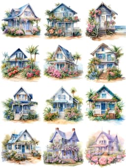 12Pcs/Pack Garden Seaside Villa Sticker DIY Craft Scrapbooking Album Junk Journal Decorative Stickers