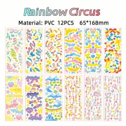 12PCS Korean Aesthetic Journal Stickers Pack Wholesale Kpop Toploader Decoration Scrapbooking Supply Cute Holographic Deco Seal