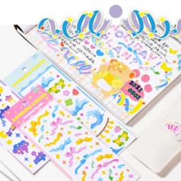 12PCS Korean Aesthetic Journal Stickers Pack Wholesale Kpop Toploader Decoration Scrapbooking Supply Cute Holographic Deco Seal