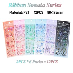 12PCS Korean Aesthetic Journal Stickers Pack Wholesale Kpop Toploader Decoration Scrapbooking Supply Cute Holographic Deco Seal