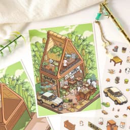 JIAMEI Kawaii 3D Miniature Scene Cartoon Pocket Cabin Landscape Stickers DIY Handmade Stacking Scrapbook Album Sticker