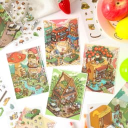 JIAMEI Kawaii 3D Miniature Scene Cartoon Pocket Cabin Landscape Stickers DIY Handmade Stacking Scrapbook Album Sticker