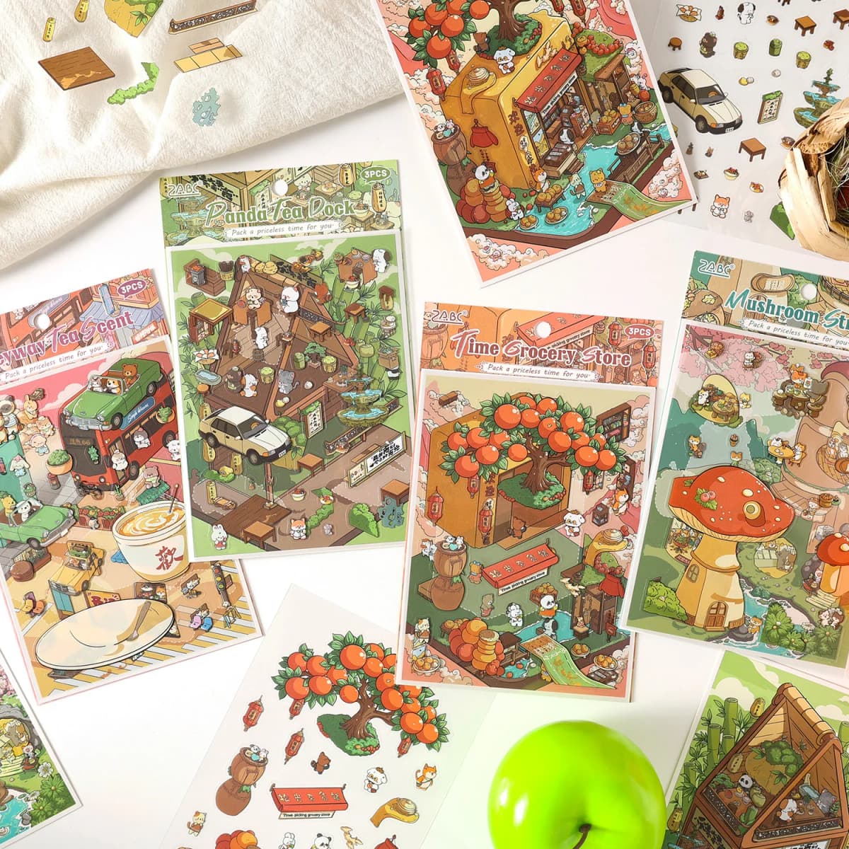 JIAMEI Kawaii 3D Miniature Scene Cartoon Pocket Cabin Landscape Stickers DIY Handmade Stacking Scrapbook Album Sticker