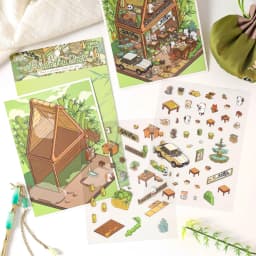 JIAMEI Kawaii 3D Miniature Scene Cartoon Pocket Cabin Landscape Stickers DIY Handmade Stacking Scrapbook Album Sticker