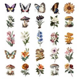 50PCS Retro Forest Mushroom Butterfly Graffiti Sticker Stationery Helmet Guitar Diary Water Bottle Transparent Waterproof Decals
