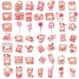 10/30/50PCS Cute Pink Food PVC Sticker Aesthetic Decoration Scrapbooking Korean Stationery Supplies