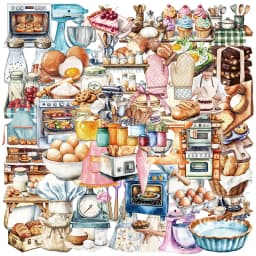 50PCS Baking Theme PET Material Graffiti Stickers DIY Aesthetic Diary Laptop Fridge Suitcase Decoration Scrapbooking Decals Toys