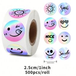 500Pcs /Roll 2.5cm Laser Smile Sticker Reward Decorative Gift Series Self-Adhesive Stationery Sticker Labels