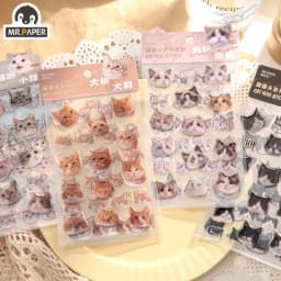 Mr Paper, Cute Cat Head Flat Stickers Cartoon Animal DIY Manual Decoration Stickers Kawaii Stationery Stickers for Phone Case