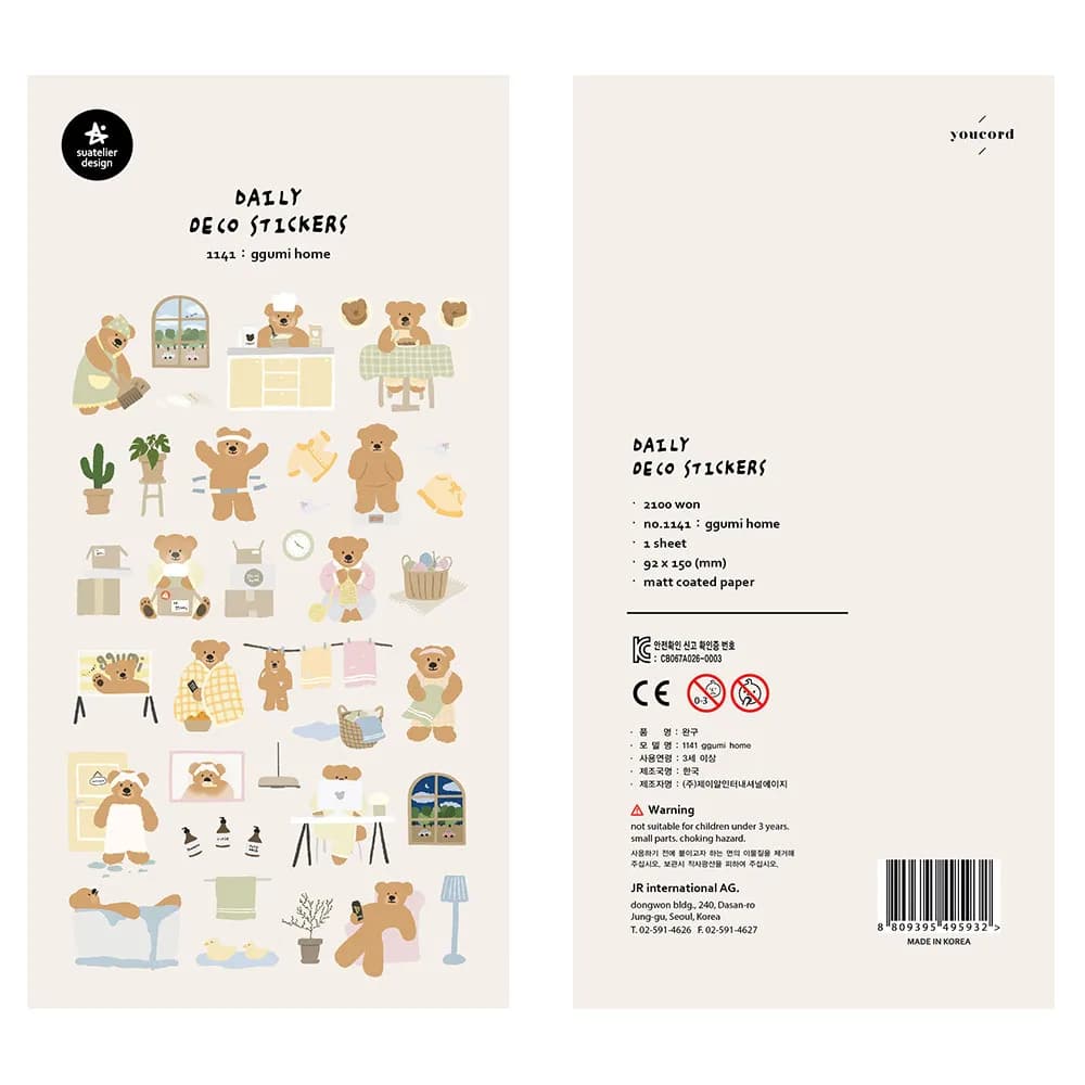 Korean Import Brand Suatelier Kawaii Bear Daily Life Paper Stickers Scrapbooking Diy Journal Stationery Sticker Deco Aesthetic