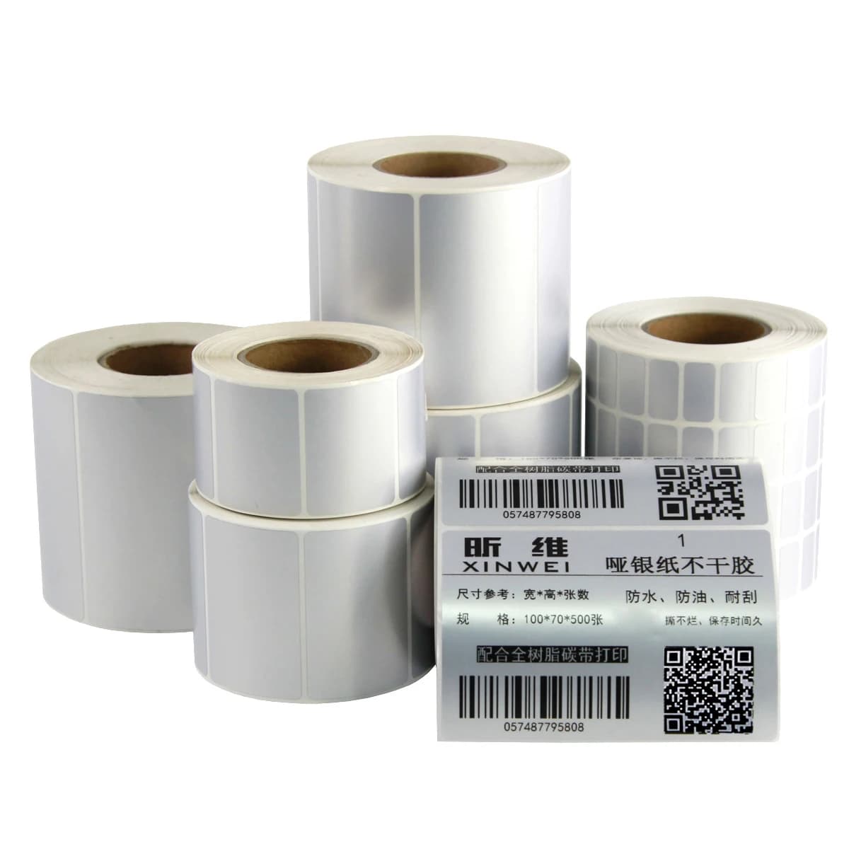 PET Silver Label Paper 60*40 50x30 20 70 80 90 100 Blank Bar Code Printer Adhesive Dumb Silver Waterproof Oil Tear Not Broken