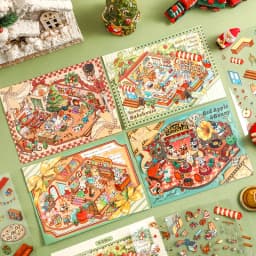 Retro Cartoon 3D Landscaping Stickers DIY Miniature Scene Magic Invitation Series Hand Account Cabin Scene Pasting