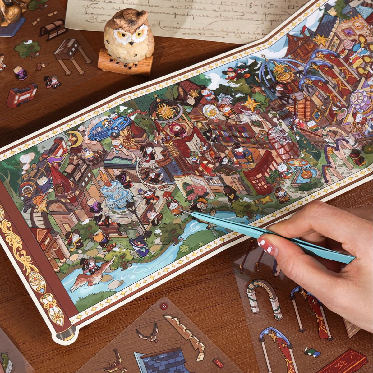 Retro Cartoon 3D Landscaping Stickers DIY Miniature Scene Magic Invitation Series Hand Account Cabin Scene Pasting
