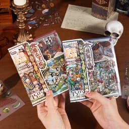 Retro Cartoon 3D Landscaping Stickers DIY Miniature Scene Magic Invitation Series Hand Account Cabin Scene Pasting