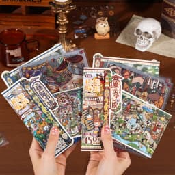 Retro Cartoon 3D Landscaping Stickers DIY Miniature Scene Magic Invitation Series Hand Account Cabin Scene Pasting