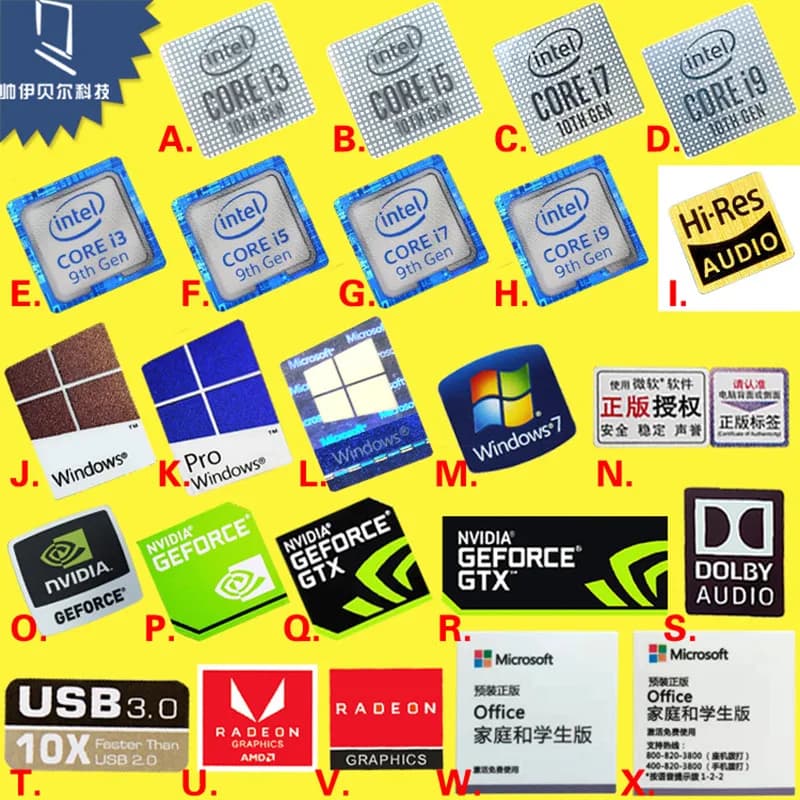 DIY Sticker Original Nine And Ten Generation Cpu 10 i3 i5 i7 i9 Hires Small Gold Label Notebook Decoration