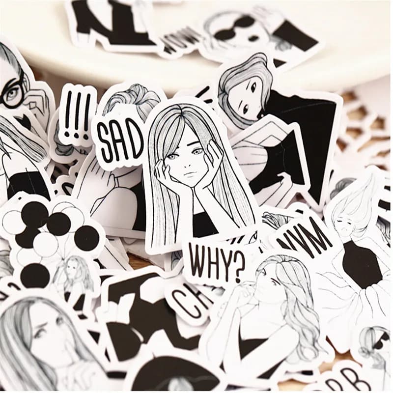 40pcs Creative Cute Self-made Black And White Fashion Girl Scrapbooking /Decorative Sticker /DIY Craft Photo Albums