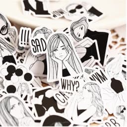 40pcs Creative Cute Self-made Black And White Fashion Girl Scrapbooking /Decorative Sticker /DIY Craft Photo Albums