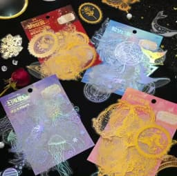 40 Pcs Holographic Glitter Stickers Set Jellyfish Whale Butterfly Waterproof Adhesive Decor for Scrapbook Journal