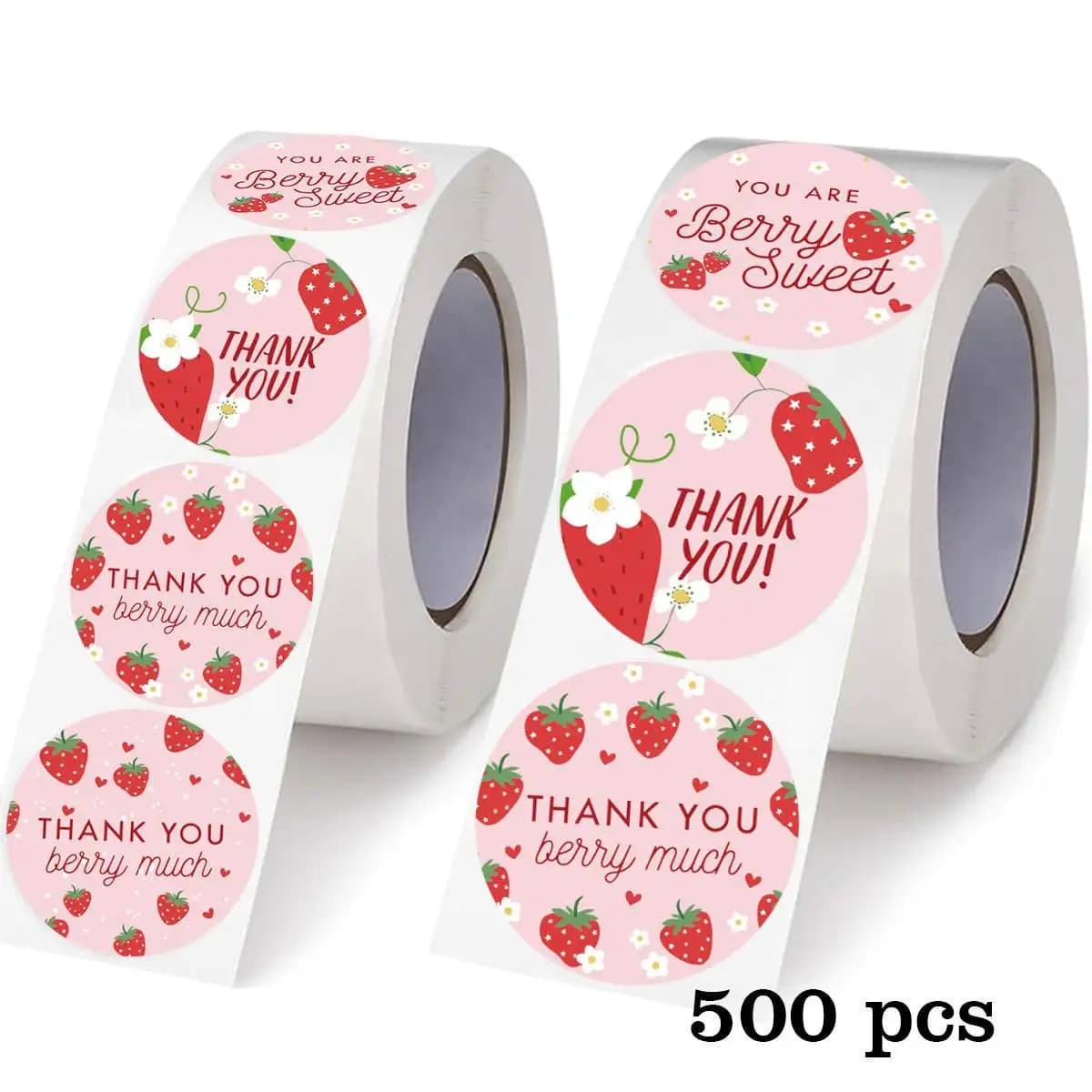 500pcs Strawberry Thank You Stickers，DIYAdhesive Labels Envelope Gift Sealing Stickers Birthday Party Cupcake Decoration Sticker