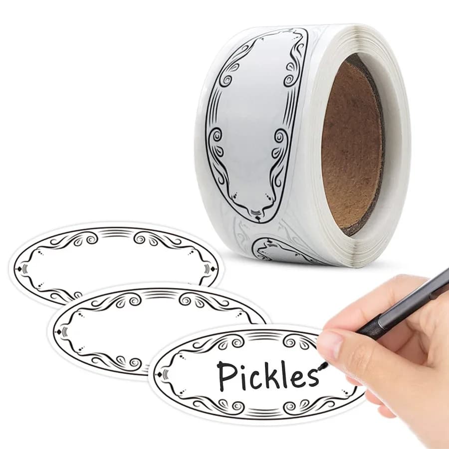 500Pcs/roll Oval White Writable Food Classification Label Sticker forJars Food Labeling