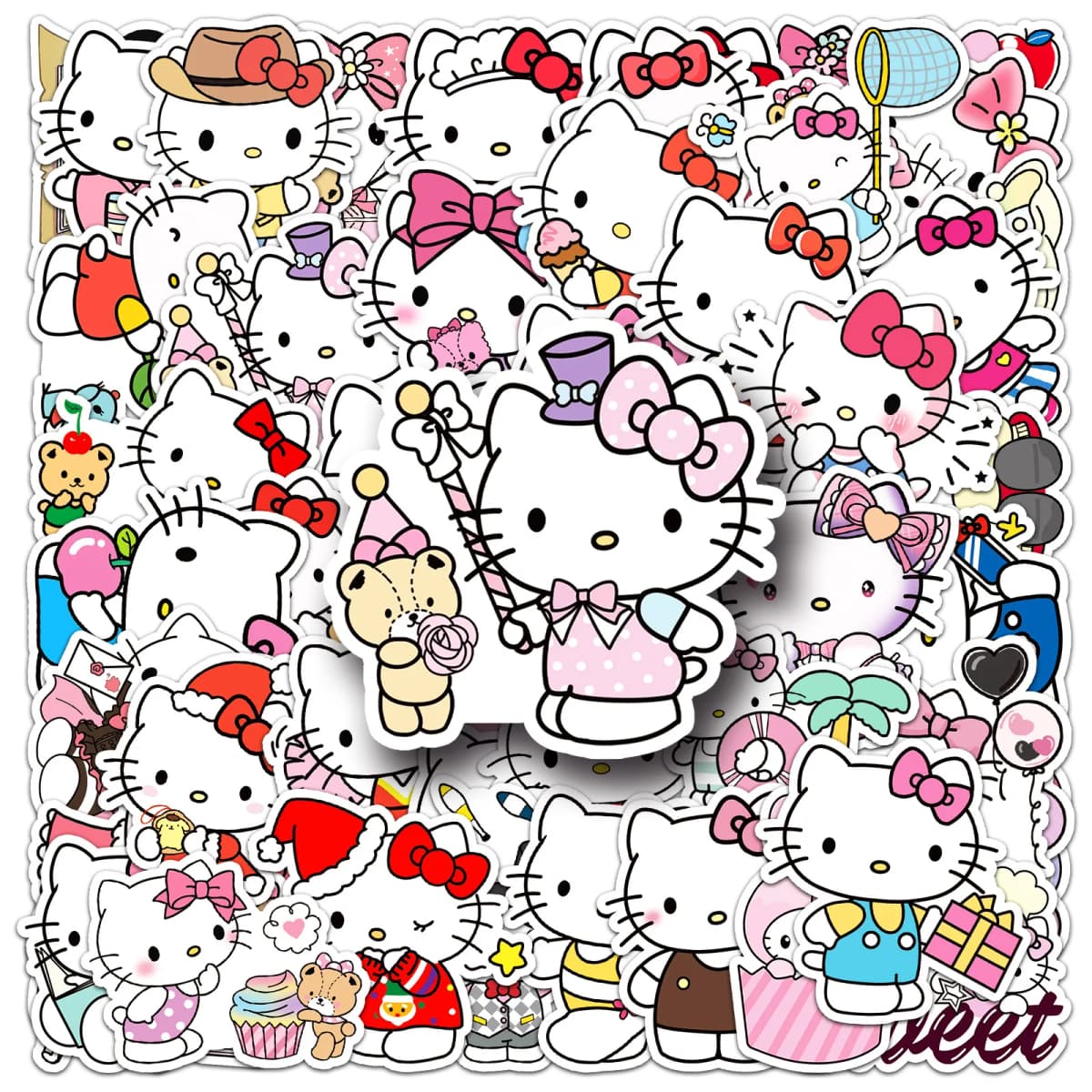 50PCS Sanrio Cartoon Sticker Hello Kitty Children's Diary Bonus Gift Diary Booklet Gift for Kid Toy