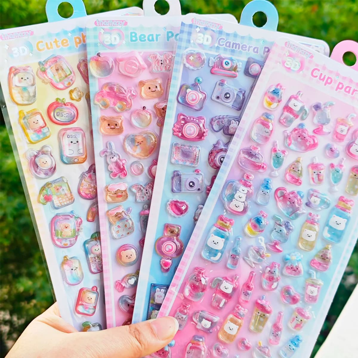 Cartoon Camera Bear Cup Party Drop 3D Relief Stickers Scrapbooking DIY Journaling Stationery Diary Decor School Cute Stickers