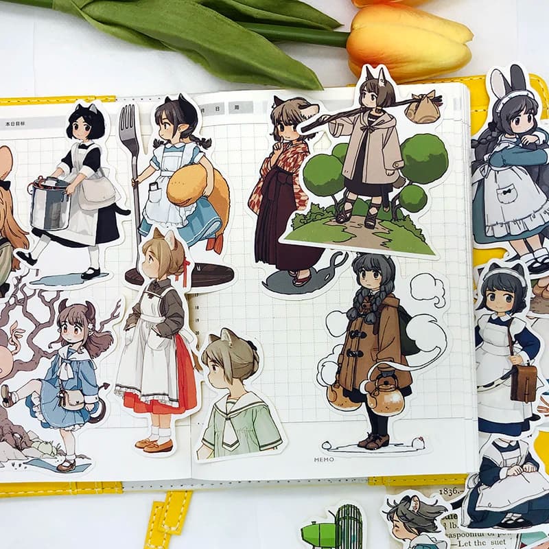 20PCS Girl Animal Stickers Crafts And Scrapbooking Stickers Book Student Label Decorative Sticker DIY Stationery Cute