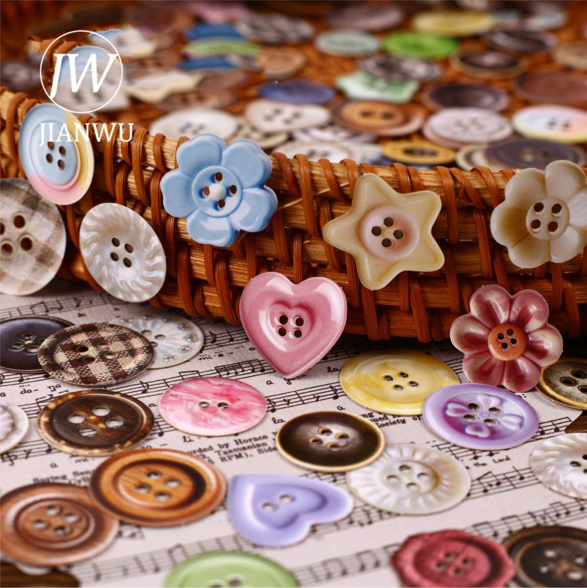 JIANWU Button Series Vintage Button Shaped Landscape Material Collage Scrapbooking Sticker Creative DIY Journal Stationery