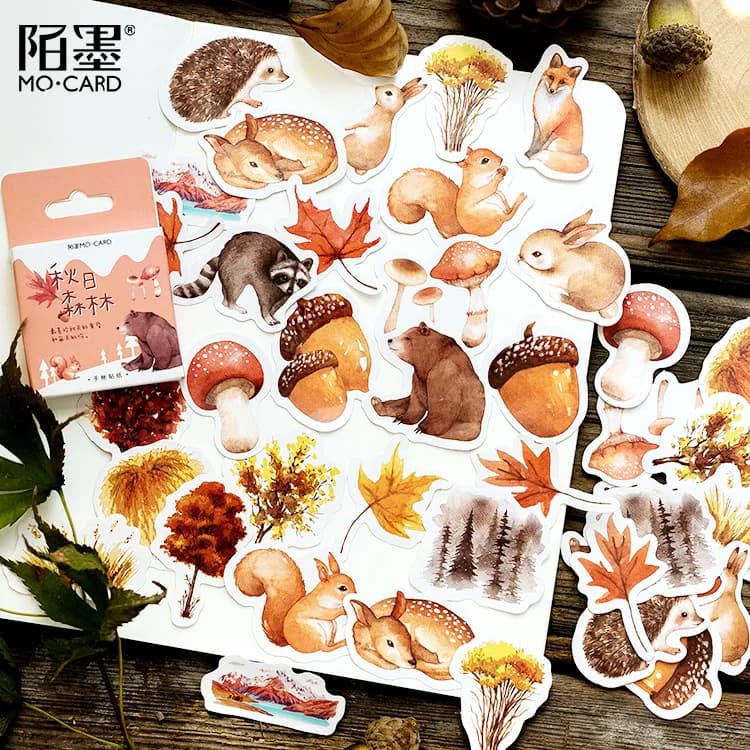 46 Pcs Autumn Forest Party Themed DIY Adhesive Stickers Pack for Decorative Albums Diaries Stick Labels Stationery