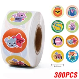 100-500 Pcs 1inch/2.5cm Animal Good Job Cool Stickers Roll for Envelope Praise Reward Student Work Label Stationery Seal Lable