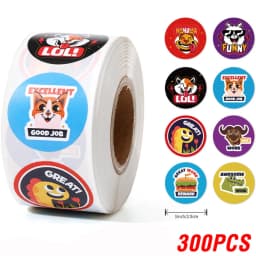 100-500 Pcs 1inch/2.5cm Animal Good Job Cool Stickers Roll for Envelope Praise Reward Student Work Label Stationery Seal Lable