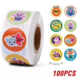 100-500 Pcs 1inch/2.5cm Animal Good Job Cool Stickers Roll for Envelope Praise Reward Student Work Label Stationery Seal Lable