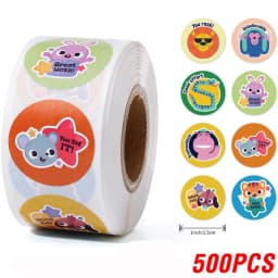 100-500 Pcs 1inch/2.5cm Animal Good Job Cool Stickers Roll for Envelope Praise Reward Student Work Label Stationery Seal Lable