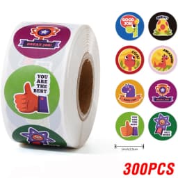 100-500 Pcs 1inch/2.5cm Animal Good Job Cool Stickers Roll for Envelope Praise Reward Student Work Label Stationery Seal Lable