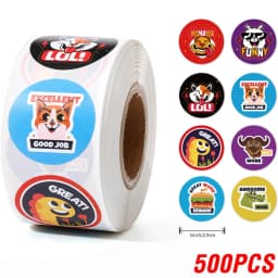 100-500 Pcs 1inch/2.5cm Animal Good Job Cool Stickers Roll for Envelope Praise Reward Student Work Label Stationery Seal Lable
