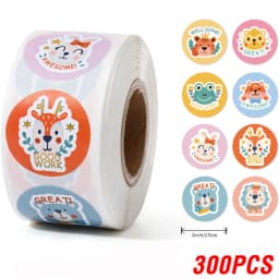 100-500 Pcs 1inch/2.5cm Animal Good Job Cool Stickers Roll for Envelope Praise Reward Student Work Label Stationery Seal Lable