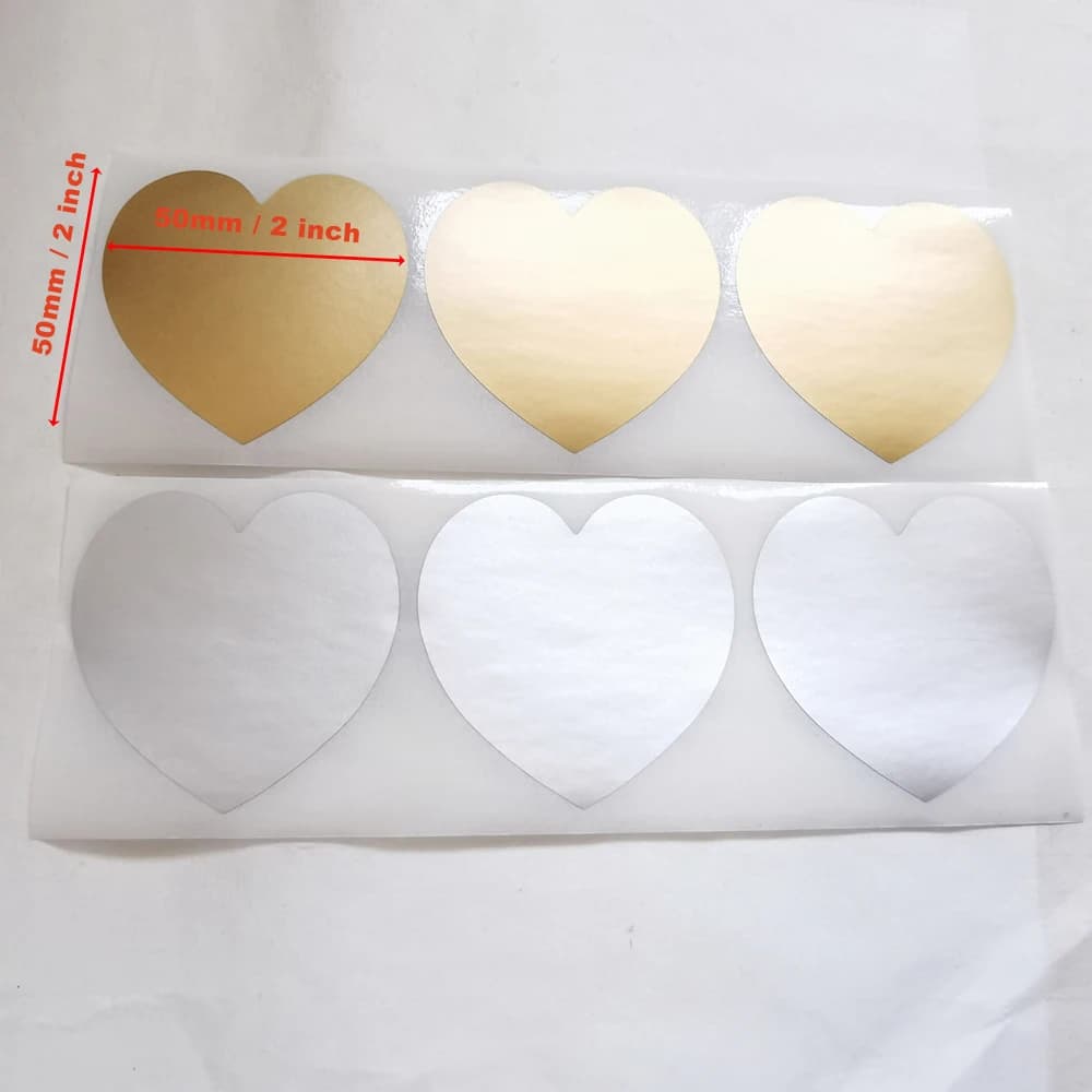 Dropshipping 100PCS 50x50mm 2" Heart Round Golden Scratch Off Sticker Label