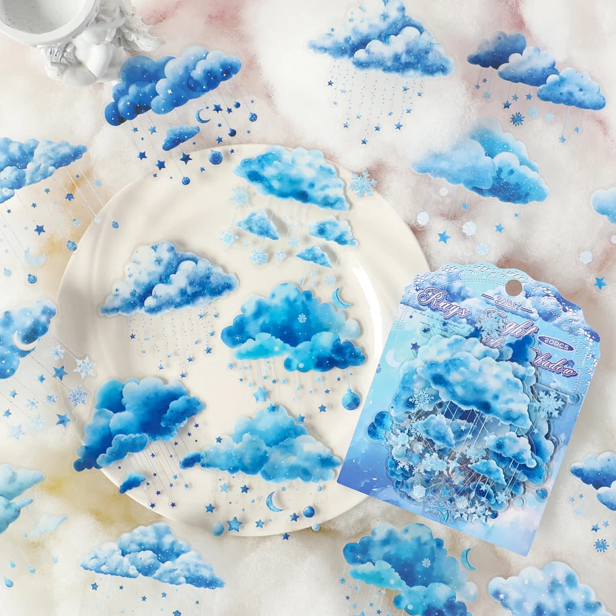 20pcs Dreamy Cloud Series Kawaii Color Cloud PET Stickers Creative Handbook DIY Scrapbooking Material Stationery Stickers