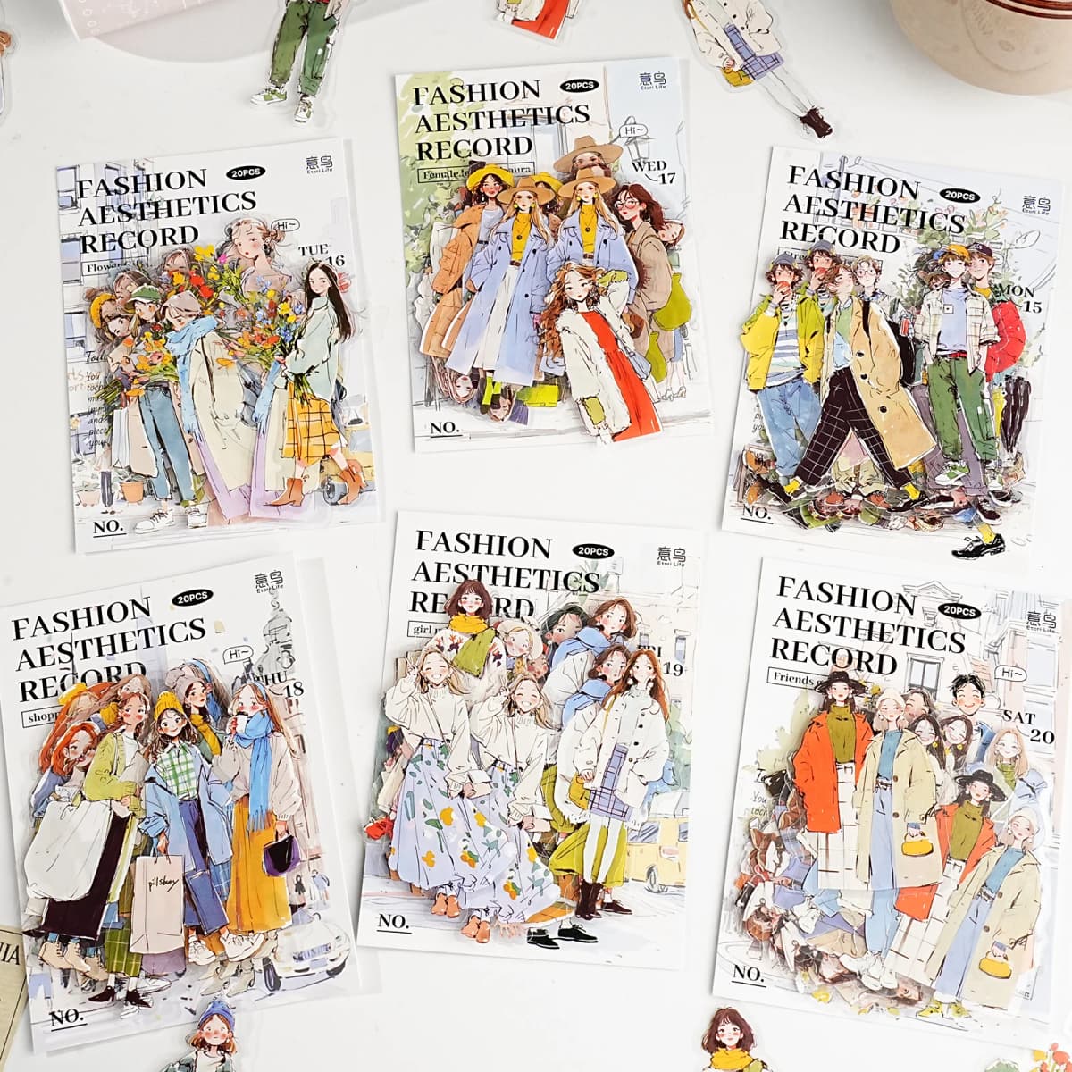 Etori Life Aesthetic Outfit Set Fashion Aesthetic Outfit Illustration Stickers 20Pcs Hand-Drawn Character Daily Outfit Journal Decoration Stickers for Laptop, Phone Case, Photo Album, Handmade Scrapbook Supplies, Children's Gift Paper Bag, DIY Diary, Art Supplies, Party Decoration, Stationery Stickers, Gift for Friends