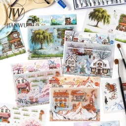 JIANWU Seasonal Illustrated Series Vintage Flower Plant Snow Landscape Material Collage Sticker Creative DIY Journal Stationery