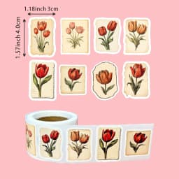 250Pcs/1 Roll Tulip Flowers Beautiful Flowers Sticker Decoration Gift Box Sticker Label Stationery Sticker